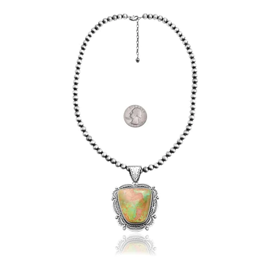 Navajo Pearl Design .925 Sterling Silver Navajo Native American Natural Green Turquoise Necklace Chain Pendant 35220 Navajo Pearl Design .925 Sterling Silver Navajo Native American Natural Green Turquoise Necklace Chain Pendant 35220
