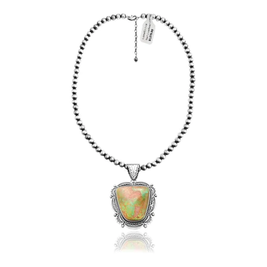 Navajo Pearl Design .925 Sterling Silver Navajo Native American Natural Green Turquoise Necklace Chain Pendant 35220 Navajo Pearl Design .925 Sterling Silver Navajo Native American Natural Green Turquoise Necklace Chain Pendant 35220