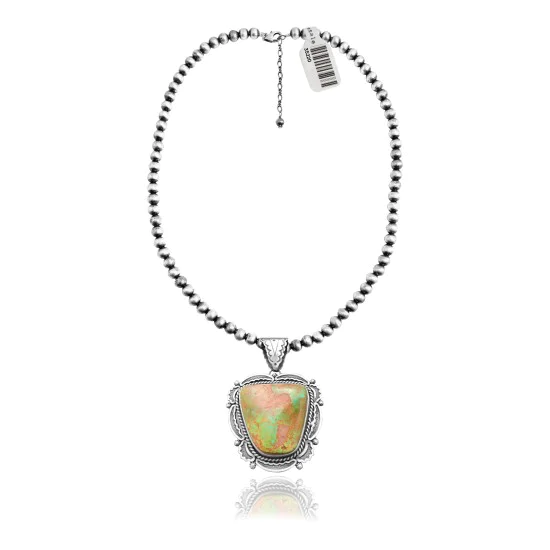 Navajo Pearl Design .925 Sterling Silver Navajo Native American Natural Green Turquoise Necklace Chain Pendant 35220 Navajo Pearl Design .925 Sterling Silver Navajo Native American Natural Green Turquoise Necklace Chain Pendant 35220