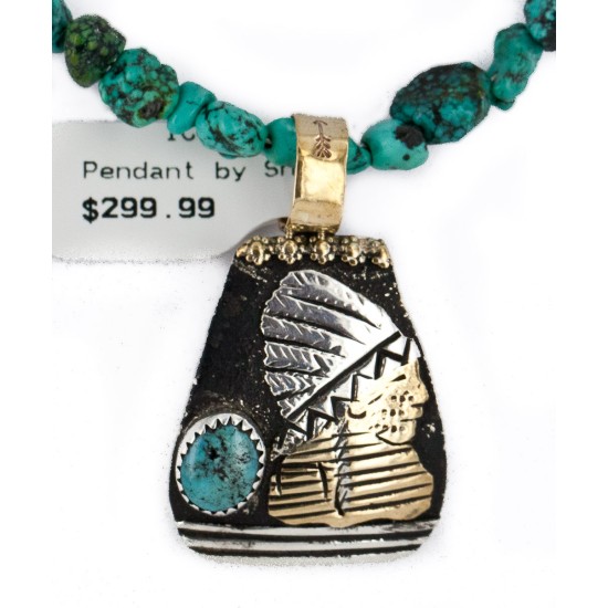 .925 Sterling Silver and 12kt Gold Filled Handmade INDIAN Certified Authentic Navajo Natural Turquoise Native American Necklace 24425-16065-3