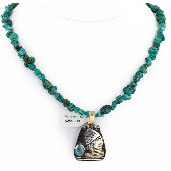 .925 Sterling Silver and 12kt Gold Filled Handmade INDIAN Certified Authentic Navajo Natural Turquoise Native American Necklace 24425-16065-3