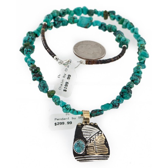 .925 Sterling Silver and 12kt Gold Filled Handmade INDIAN Certified Authentic Navajo Natural Turquoise Native American Necklace 24425-16065-3