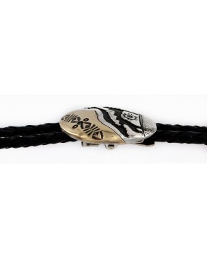 .925 Sterling Silver and 12kt Gold Filled Leather Handmade Coyote Certified Authentic Navajo Native American Bolo Tie  24417-3-2