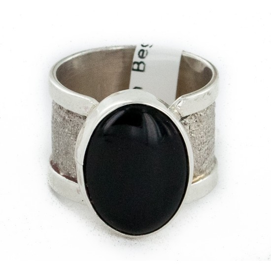 925 Sterling Silver Handmade Certified Authentic Navajo Natural Black Onyx Native American Ring  24428-3