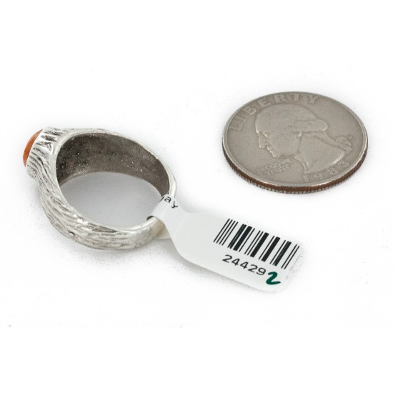 925 Sterling Silver Handmade Certified Authentic Navajo Natural Spiny Oyster Native American Ring  24429-2