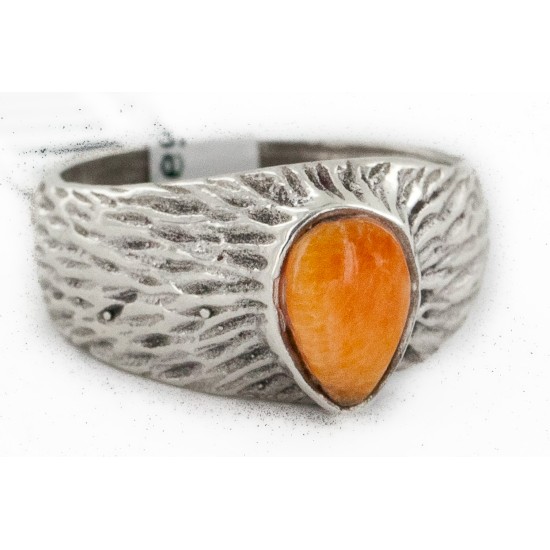 925 Sterling Silver Handmade Certified Authentic Navajo Natural Spiny Oyster Native American Ring  24429-2