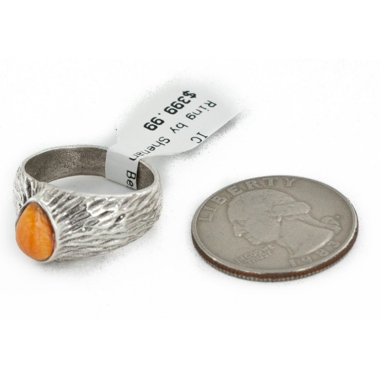 925 Sterling Silver Handmade Certified Authentic Navajo Natural Spiny Oyster Native American Ring  24429-2