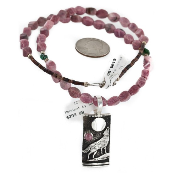 .925 Sterling Silver Handmade Wolf and Moon Certified Authentic Navajo Natural Charoite Native American Necklace 24421-1-16047-3 .925 Sterling Silver Handmade Wolf and Moon Certified Authentic Navajo Natural Charoite Native American Necklace 24421-1-16047-3