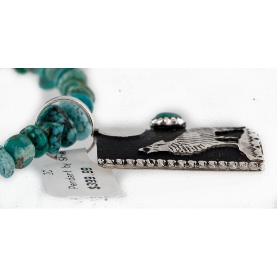 .925 Sterling Silver Handmade Wolf and Moon Certified Authentic Navajo Turquoise Native American Necklace 24421-2-15718 .925 Sterling Silver Handmade Wolf and Moon Certified Authentic Navajo Turquoise Native American Necklace 24421-2-15718