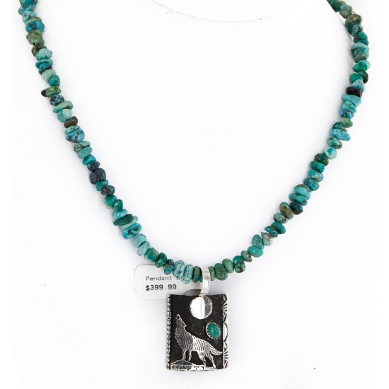 .925 Sterling Silver Handmade Wolf and Moon Certified Authentic Navajo Turquoise Native American Necklace 24421-2-15718 .925 Sterling Silver Handmade Wolf and Moon Certified Authentic Navajo Turquoise Native American Necklace 24421-2-15718