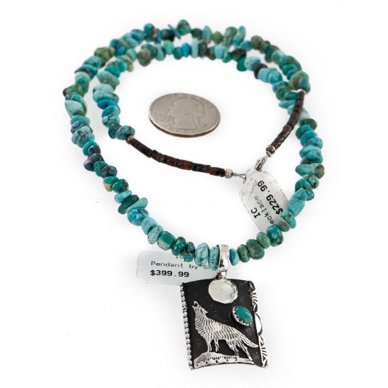.925 Sterling Silver Handmade Wolf and Moon Certified Authentic Navajo Turquoise Native American Necklace 24421-2-15718 .925 Sterling Silver Handmade Wolf and Moon Certified Authentic Navajo Turquoise Native American Necklace 24421-2-15718