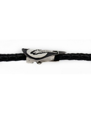 .925 Sterling Silver Leather Handmade Wolf Certified Authentic Navajo Native American Bolo Tie  24417-1