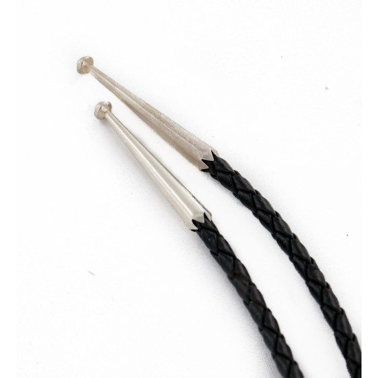 .925 Sterling Silver Leather Handmade Wolf Certified Authentic Navajo Native American Bolo Tie 24417-1 .925 Sterling Silver Leather Handmade Wolf Certified Authentic Navajo Native American Bolo Tie 24417-1