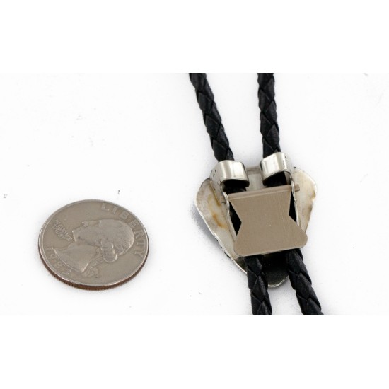 .925 Sterling Silver Leather Handmade Wolf Certified Authentic Navajo Native American Bolo Tie 24417-1 .925 Sterling Silver Leather Handmade Wolf Certified Authentic Navajo Native American Bolo Tie 24417-1