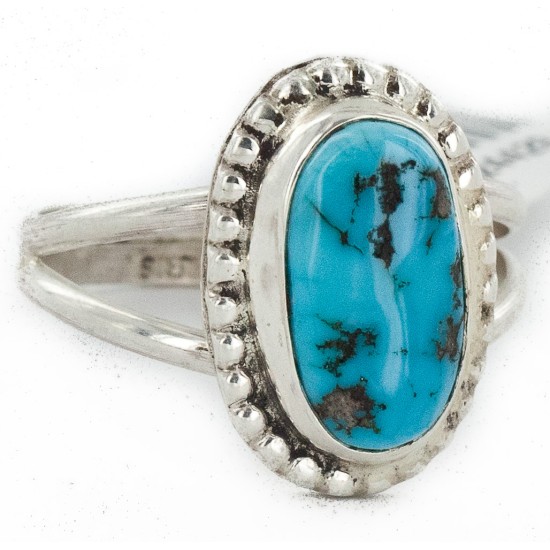 925 Sterling Silver Oval Handmade Certified Authentic Navajo Natural Turquoise Native American Ring  24429-1
