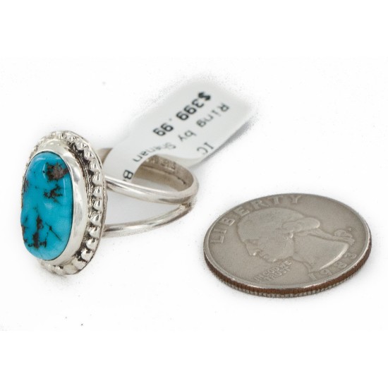 925 Sterling Silver Oval Handmade Certified Authentic Navajo Natural Turquoise Native American Ring  24429-1