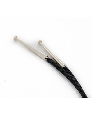 Handmade Certified Authentic Horse Leather Navajo .925 Sterling Silver Native American Bolo Tie  24419-1