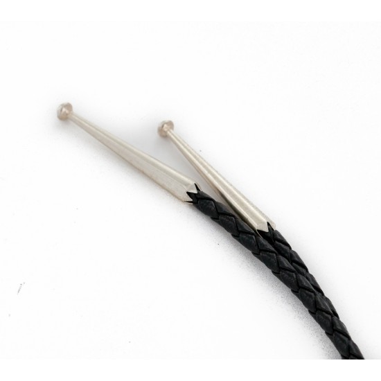 Handmade Certified Authentic Horse Leather Navajo .925 Sterling Silver Native American Bolo Tie  24419-1