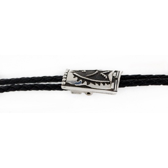 Handmade Certified Authentic Horse Leather Navajo .925 Sterling Silver Native American Bolo Tie  24419-1