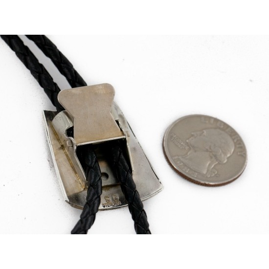 Handmade Certified Authentic Horse Leather Navajo .925 Sterling Silver Native American Bolo Tie  24419-1