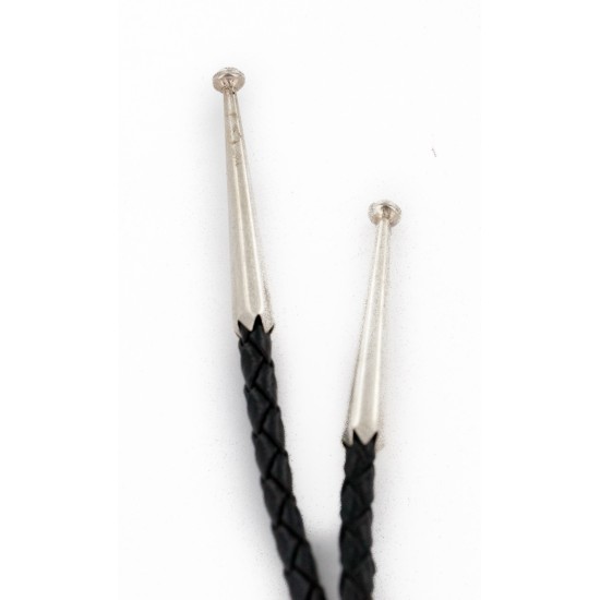 Handmade Certified Authentic Horse Leather Navajo .925 Sterling Silver Natural Turquoise Native American Bolo Tie  24417-3