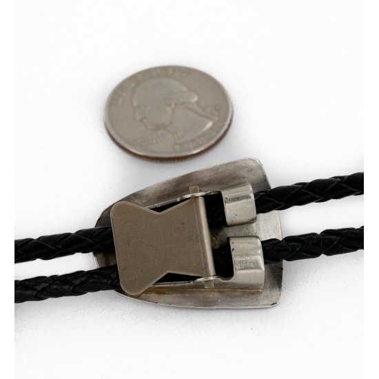 Handmade Certified Authentic Horse Leather Navajo .925 Sterling Silver Natural Turquoise Native American Bolo Tie  24417-3
