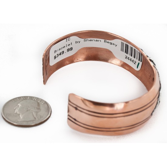 Handmade Certified Authentic Horse Navajo .925 Sterling Silver and Pure Copper Native American Bracelet 24442-1