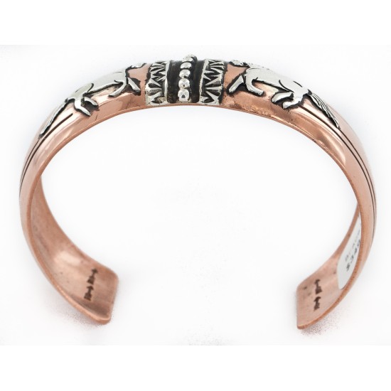 Handmade Certified Authentic Horse Navajo .925 Sterling Silver and Pure Copper Native American Bracelet 24442-1