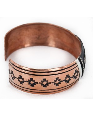 Handmade Certified Authentic Horse Navajo .925 Sterling Silver and Pure Copper Native American Bracelet 24446-1