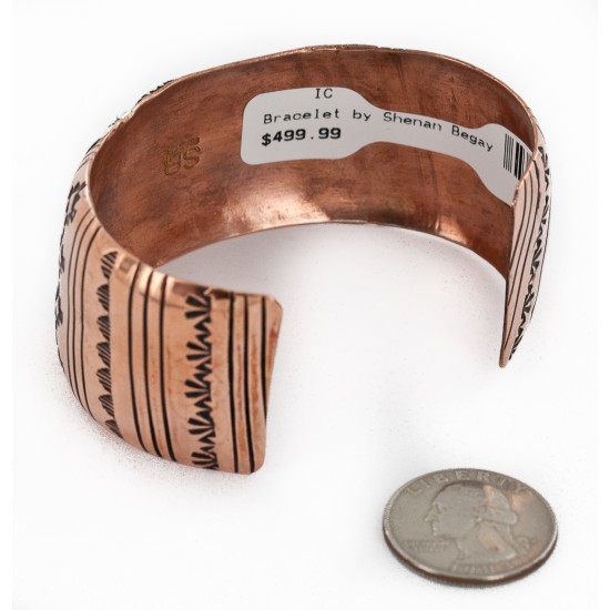 Handmade Certified Authentic Horse Navajo .925 Sterling Silver and Pure Copper Natural Chips Turquoise Wide Native American Bracelet 24443