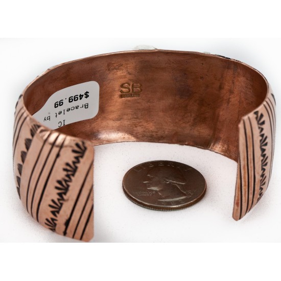 Handmade Certified Authentic Horse Navajo .925 Sterling Silver and Pure Copper Natural Chips Turquoise Wide Native American Bracelet 24443