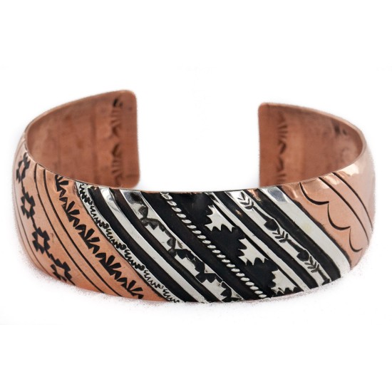 Handmade Certified Authentic Navajo .925 Sterling Silver and Pure Copper Native American Bracelet 24440-3
