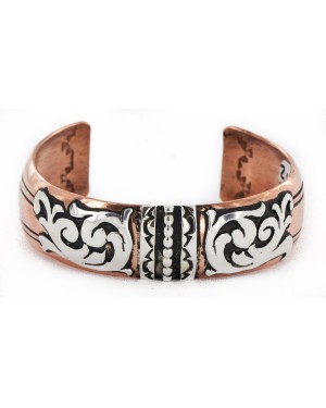 Handmade Certified Authentic Navajo .925 Sterling Silver and Pure Copper Native American Bracelet 24442-2