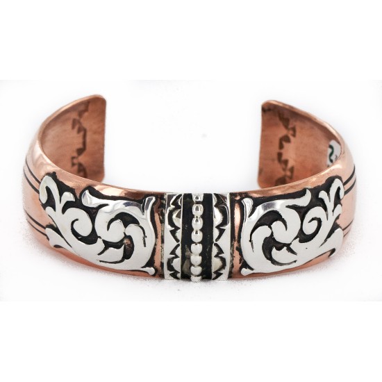 Handmade Certified Authentic Navajo .925 Sterling Silver and Pure Copper Native American Bracelet 24442-2