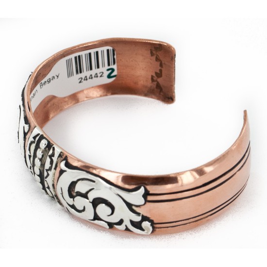 Handmade Certified Authentic Navajo .925 Sterling Silver and Pure Copper Native American Bracelet 24442-2