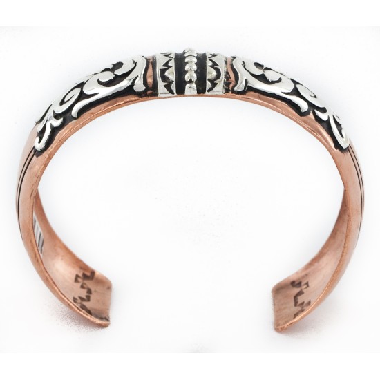 Handmade Certified Authentic Navajo .925 Sterling Silver and Pure Copper Native American Bracelet 24442-2
