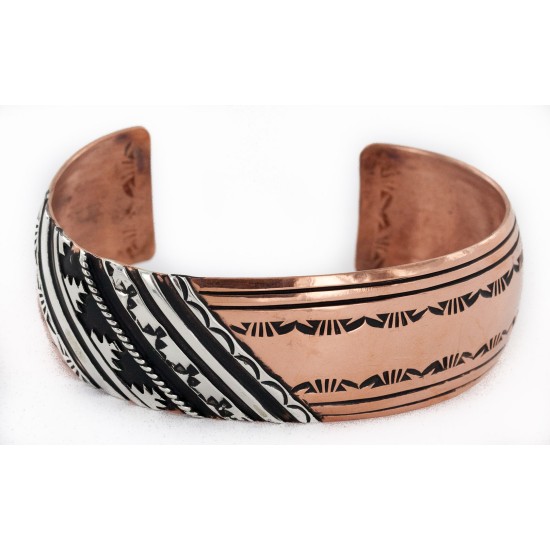 Handmade Certified Authentic Navajo Pure .925 Sterling Silver and Copper Native American Bracelet 24440-1