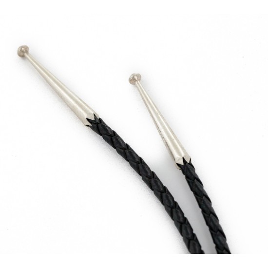 Handmade Horse Certified Authentic Leather Navajo .925 Sterling Silver Native American Bolo Tie  24418-1