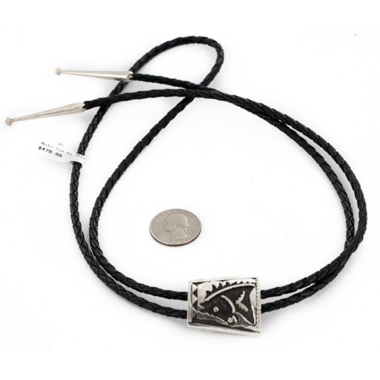 Handmade Horse Certified Authentic Leather Navajo .925 Sterling Silver Native American Bolo Tie  24418-1