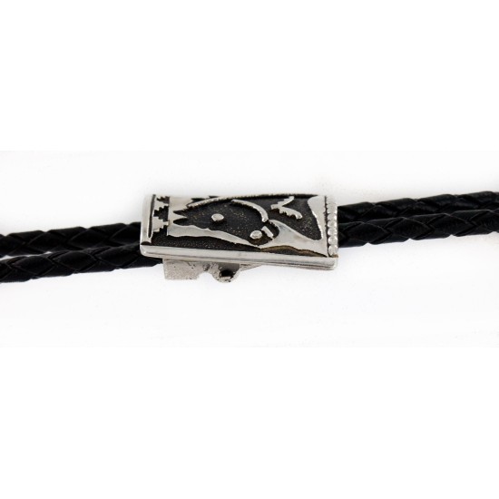 Handmade Horse Certified Authentic Leather Navajo .925 Sterling Silver Native American Bolo Tie  24418-1