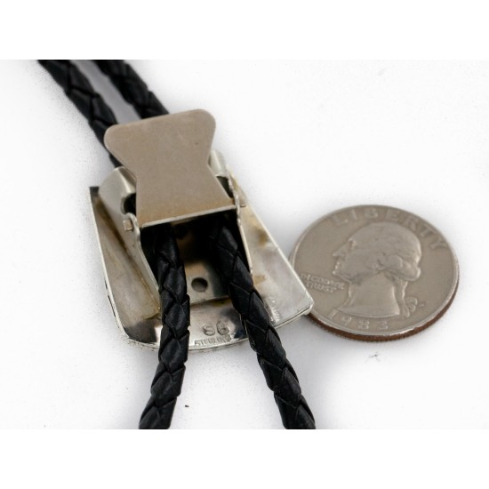 Handmade Horse Certified Authentic Leather Navajo .925 Sterling Silver Native American Bolo Tie  24418-1