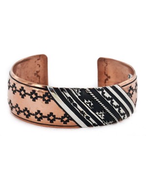 Handmade Mountain Certified Authentic Navajo Pure .925 Sterling Silver and Copper Native American Bracelet 24440-2
