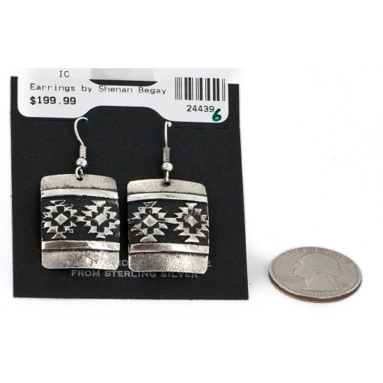 .925 Sterling Silver Handmade Certified Authentic Navajo Dangle Native American Earrings 1 24439-6