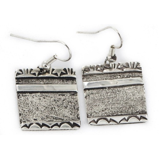 .925 Sterling Silver Handmade Certified Authentic Navajo Dangle Native American Earrings 24438-2