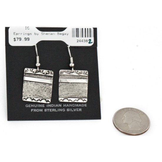 .925 Sterling Silver Handmade Certified Authentic Navajo Dangle Native American Earrings 24438-2