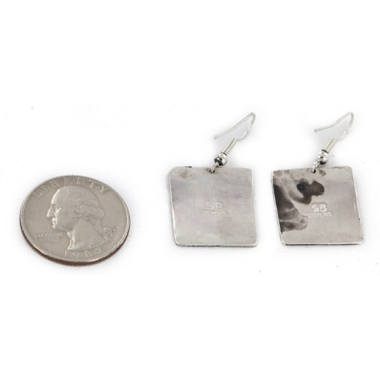 .925 Sterling Silver Handmade Certified Authentic Navajo Dangle Native American Earrings 24438-2