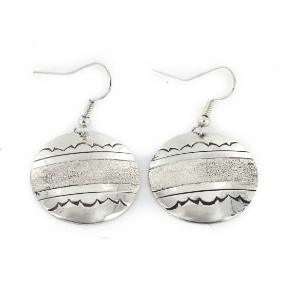 .925 Sterling Silver Handmade Certified Authentic Navajo Dangle Native American Earrings 24439-7