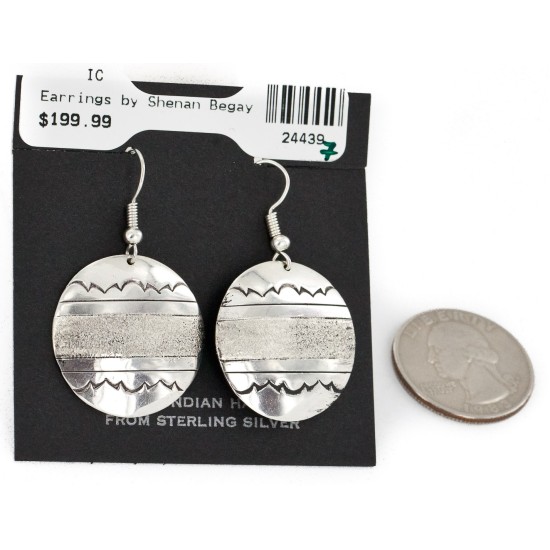 .925 Sterling Silver Handmade Certified Authentic Navajo Dangle Native American Earrings 24439-7