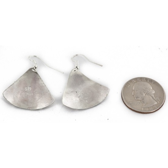 .925 Sterling Silver Handmade Certified Authentic Navajo Natural Lapis Dangle Native American Earrings 24439-3