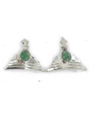 .925 Sterling Silver Handmade Certified Authentic Navajo Natural Turquoise Stud Native American Earrings 24437-1